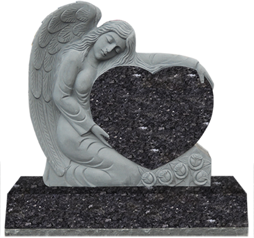 ANG098CABP.png * Large Angel Holding Heart 3-0x0-8x3-0 AP Blue Pearl Fully Carved Angel w/ Roses - Image 1