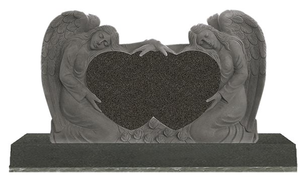 ANG104CADCG.png Double Angels Holding Hearts 4-2x0-8x2-6 AP Dark Cloud Grey Fully Carved Angels w/ Roses - Image 1