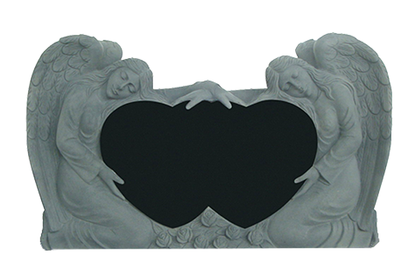ANG104CAJB.png Double Angel Holding Hearts 4-2x0-8x2-6 AP Jet Black Fully Carved Angels w/ Roses - Image 1