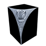 Design 17006 Urn w/ Rose 0-9x0-9x1-2 P5 Jet Black 6"x10" core hole, Carved rose, lid on bottom