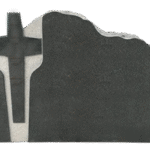 Design 26047 As Shown 4-0x0-8x2-4 Polish 2/BRP DarkCloudGrey 1/2" recessed stippled area around cross as shown front only back -flat, polished