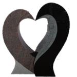 Half Heart 2-2x0-6x2-6 Custom Finish Jet Black/Paradiso Opposite of Stock Design! Left 13x6x27 AP w/ Honed Paradiso Right 13.5x8x30 AP w/ Sawn Panel & Roses Jet Black