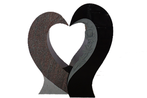 HRT257SPPDJB.png Half Heart 2-2x0-6x2-6 Custom Finish Jet Black/Paradiso Opposite of Stock Design! Left 13x6x27 AP w/ Honed Paradiso Right 13.5x8x30 AP w/ Sawn Panel & Roses Jet Black - Image 1