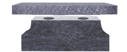 Cremation Pedestal Bench 4-0x1-2x0-4 AP Bahama Blue Pedestal 3-6x0-10x1-2 w/ (2) 6"x10" Core Holes