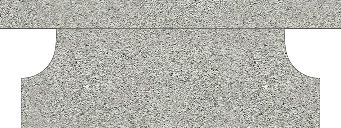 BEN148APLG_FL.png * Cremation Pedestal Bench 4-0x1-2x0-4 Custom China Grey Pedestal 3-6x0-10x1-2 AP w/ (4) 6"x10" Core Holes Seat AP, Pedestal Feet 4"; Family Legacy Design - Image 1