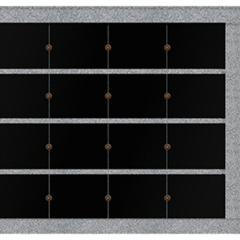 * 16 Niche Columbarium 4-11x1-5.5x4-11 China Grey/Jet Black China Grey Walls/Jet Black Doors; 1 Sided, 4x4 Niches Includes Rosettes & Key CFS-L-064
